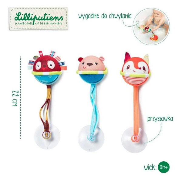 LILLIPUTIENS - Zestaw 3 piłeczek do kąpieli z przyssawkami 3 m+