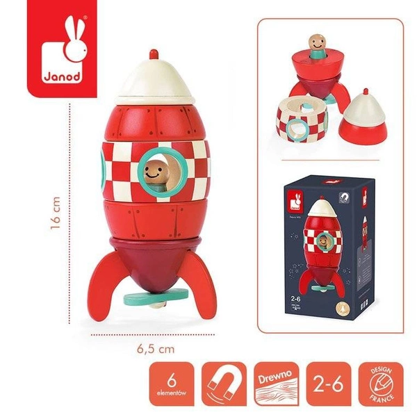 Janod - Rakieta drewniana magnetyczna
