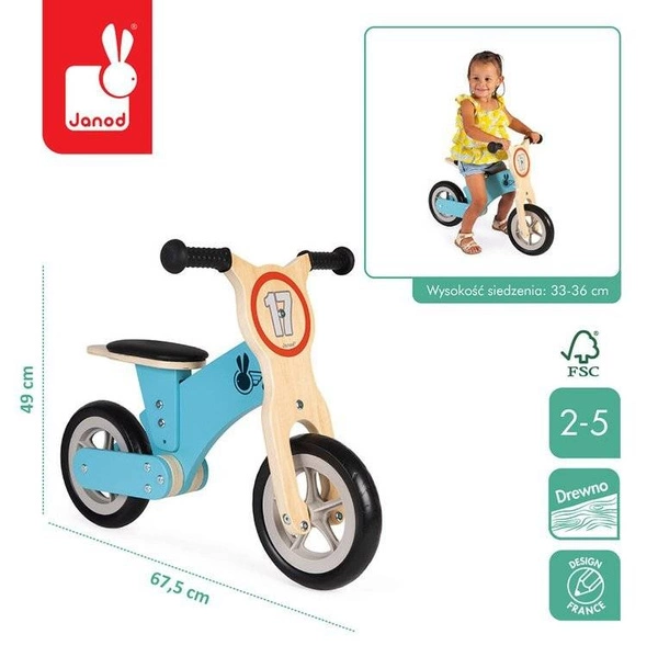 Janod - Drewniany rowerek biegowy Bikloon Little Racer 2+ lat