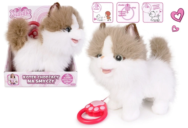 NATALIA Kot kotek Chodzący na smyczy Interaktywny biało-rudy