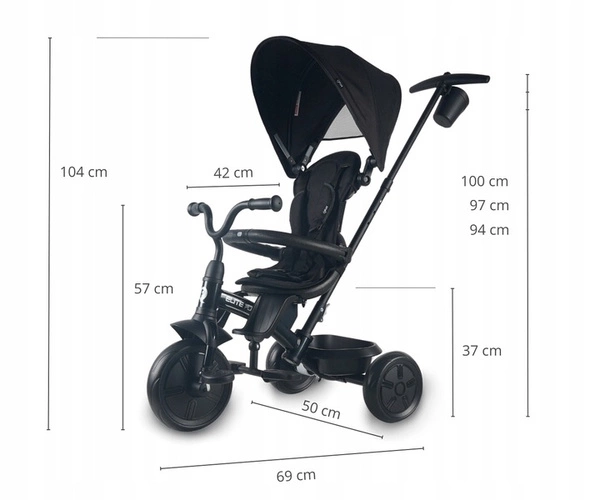 Qplay Rowerek dziecięcy Trójkołowy Elite Platinum Black obracany prowadnik