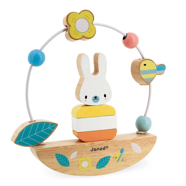 Janod - Drewniana równoważnia z pętlą edukacyjną Zajączek Pure 12 m+