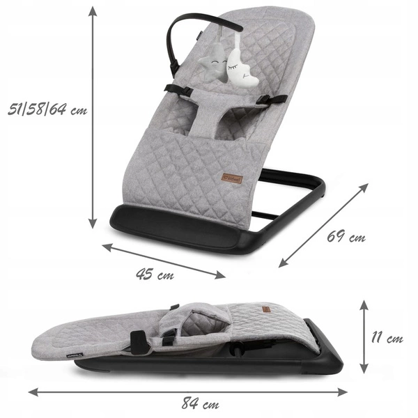 KIDWELL LARO leżaczek bujaczek składany dla niemowląt 2 zabawki pałąk