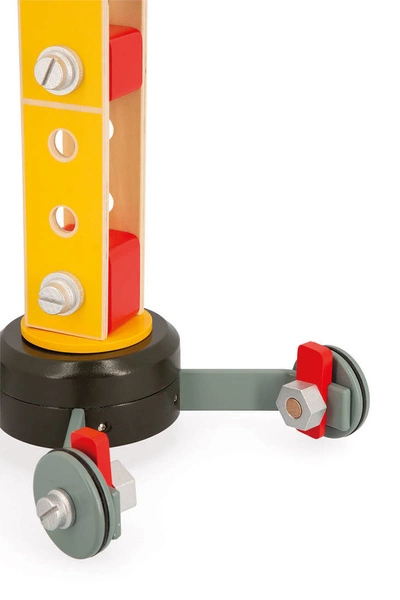 Janod - Duży drewniany dźwig do składania z narzędziami 3+