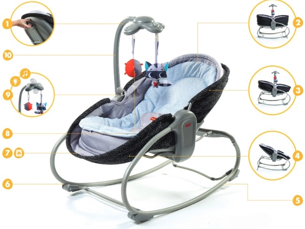 TINY LOVE Wielofunkcyjny leżaczek-bujaczek z funkcją krzesełka 3w1 - Grey