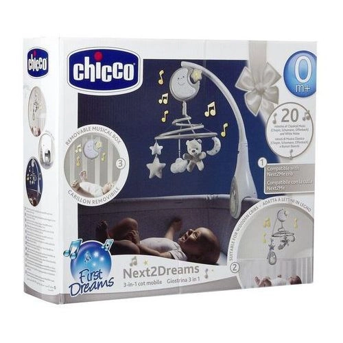 CHICCO Next2Dreams Next2Me karuzela na łóżeczko lampka szum beżowa