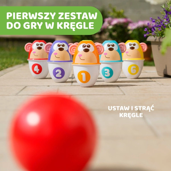 CHICCO Zestaw Kręgli gra kolorowe kręgle małpki