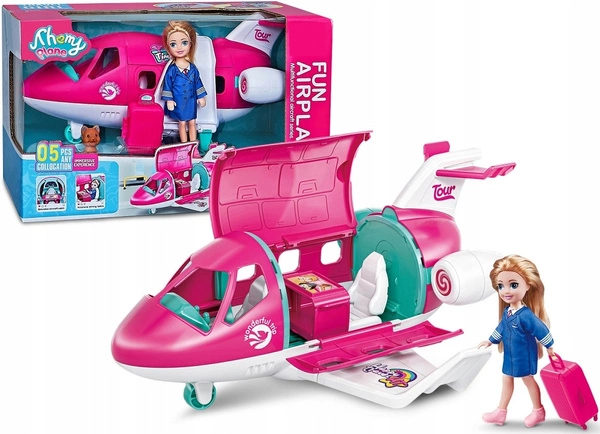 ARTYK LALKA z samolotem stewardessa piesek walizka otwierane drzwi samolotu