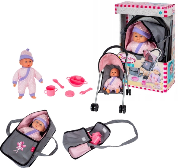 BAMBOLINA Wózek dla lalki spacerówka z lalką lalka bobas
