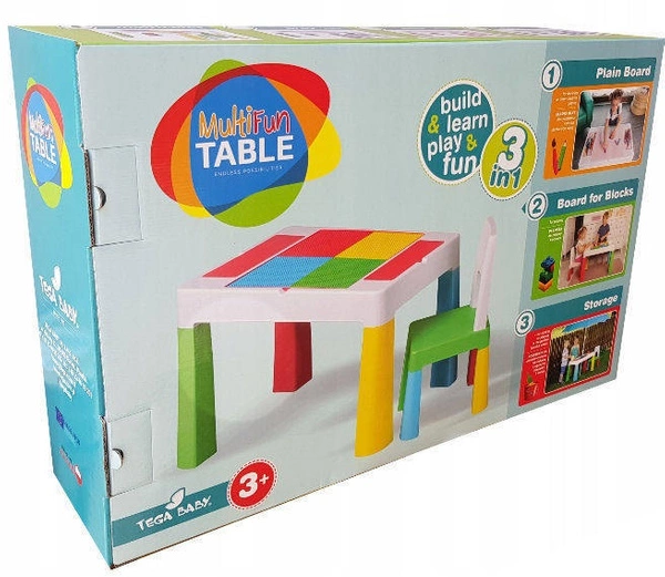 TEGGI TEGA Stolik Blat Do Klocków + 2 krzesełka multifun