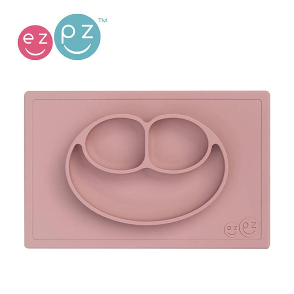 EZPZ - Silikonowy talerzyk z podkładką 2w1 Happy Mat pastelowy róż
