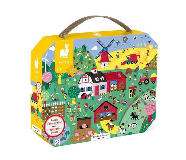Janod - Puzzle obserwacyjne w walizce Farma 24 elementy 3+