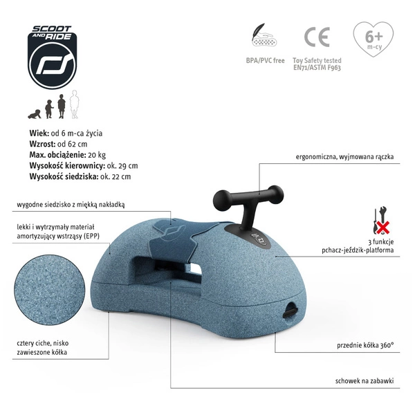 SCOOT AND RIDE My First Olive jeździk chodzik pchacz 3w1