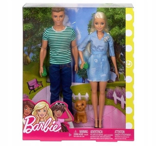 MATTEL BARBIE I KEN NA SPACERZE + PIESEK FTB72
