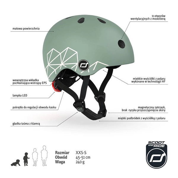 SCOOT AND RIDE KASK XXS-S dla dzieci regulacja LED