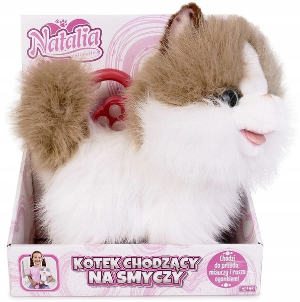 NATALIA Kot kotek Chodzący na smyczy Interaktywny biało-rudy