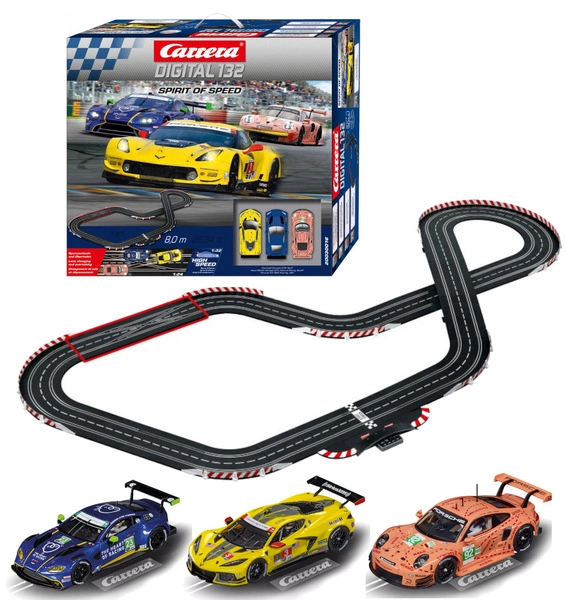 CARRERA 30016 Digital 132 Spirit of Speed Tor samochodowy 8m +3 auta: Porsche 911 RSR, Chevrolet Corvette C8 R, Aston Martin Vantage GT3