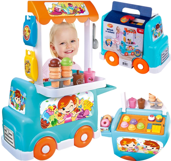 DUMEL Wózek z lodami zestaw akcesoria 26 elementów dźwięk 18M+