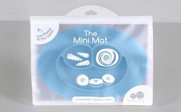 EZPZ - Silikonowy talerzyk z podkładką mały 2w1 Mini Mat niebieski