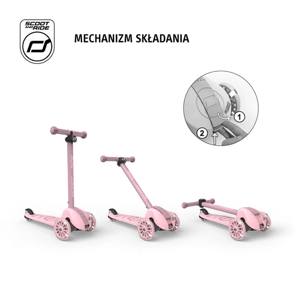 SCOOT AND RIDE HIGHWAYKICK 3S kołowa LED hulajnoga z systemem sterowania Rose
