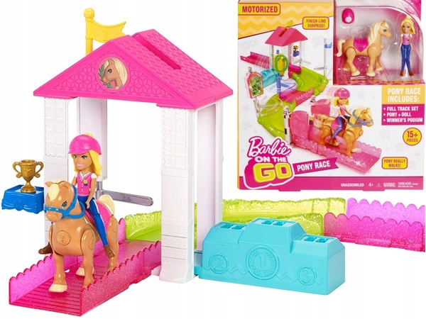 BARBIE ON THE GO WYŚCIG KUCYKÓW KOŃ FHV66 + LALKA