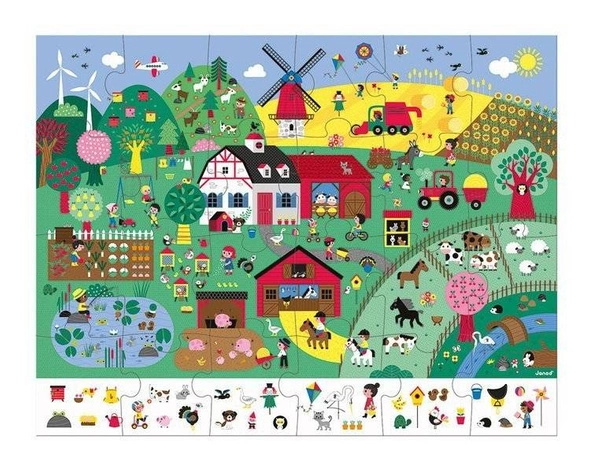 Janod - Puzzle obserwacyjne w walizce Farma 24 elementy 3+