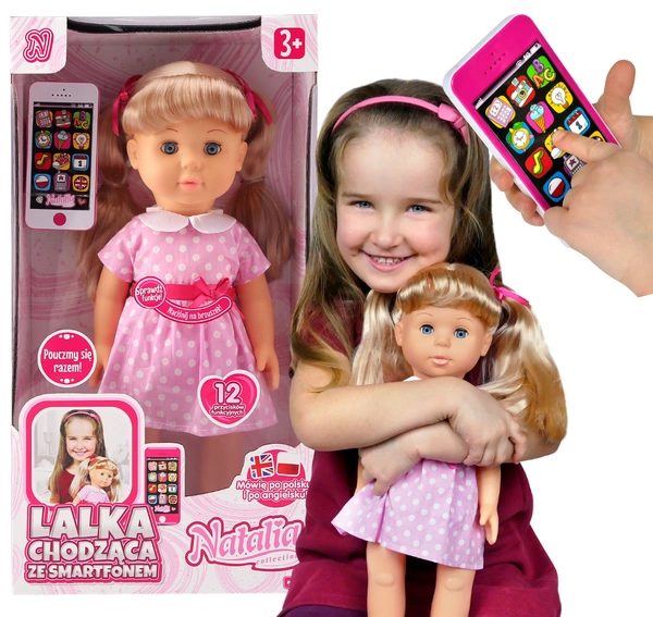 Natalia ze smartfonem lalka chodząca chodzi śpiewa