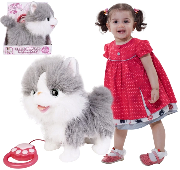 NATALIA Kot kotek Chodzący na smyczy Interaktywny biało-szary